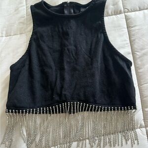 Black rhinestone crop top